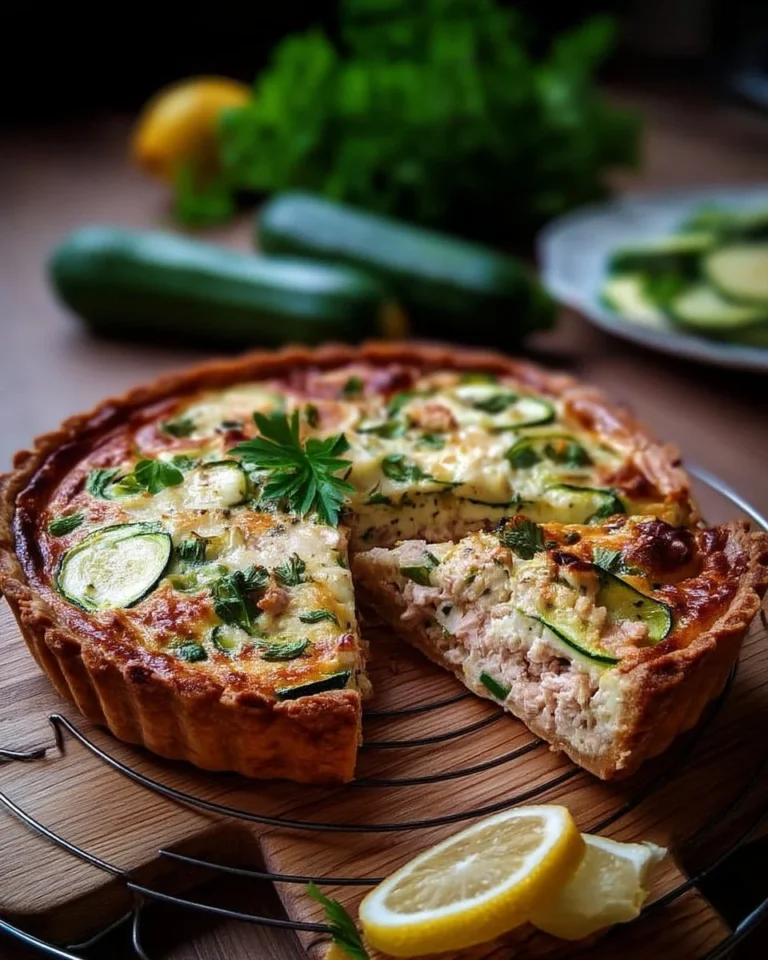Quiche rustique aux courgettes, thon et herbes fraîches avec une touche de citron