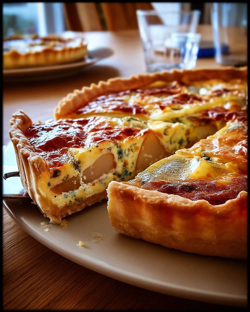 Quiche rustique avec poire, fromage bleu et miel, un plat savoureux et original