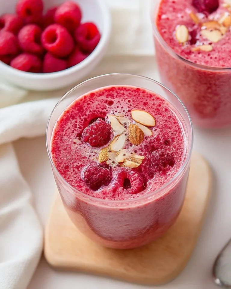 Smoothie framboise et amande dans un verre frais et délicieux