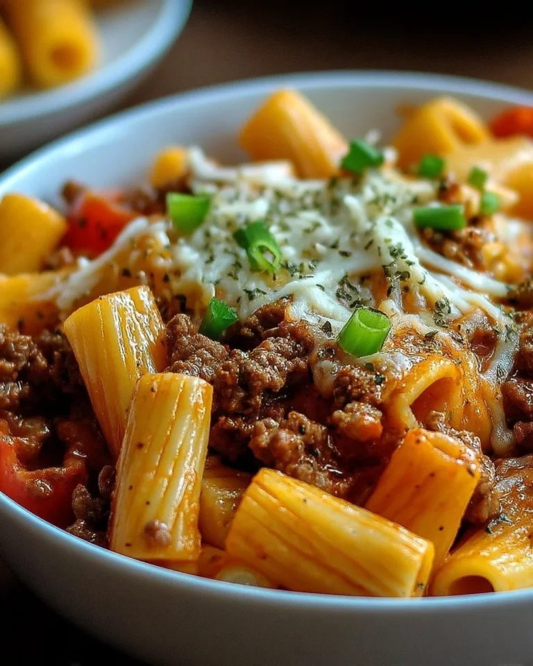 Plat de Rigatonis au Bœuf Haché, savoureux et réconfortant.