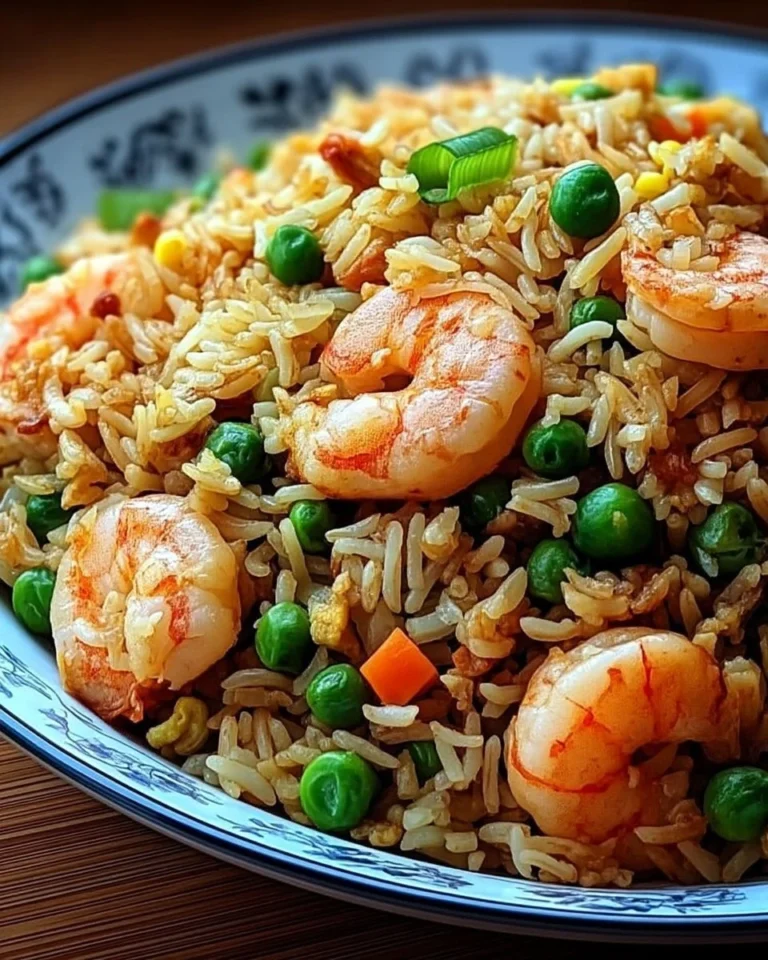 Plat de riz aux crevettes garni de légumes frais