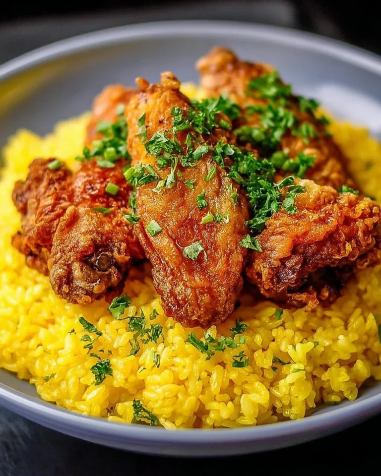 Riz Jaune avec Poulet Frit, un plat appétissant et coloré