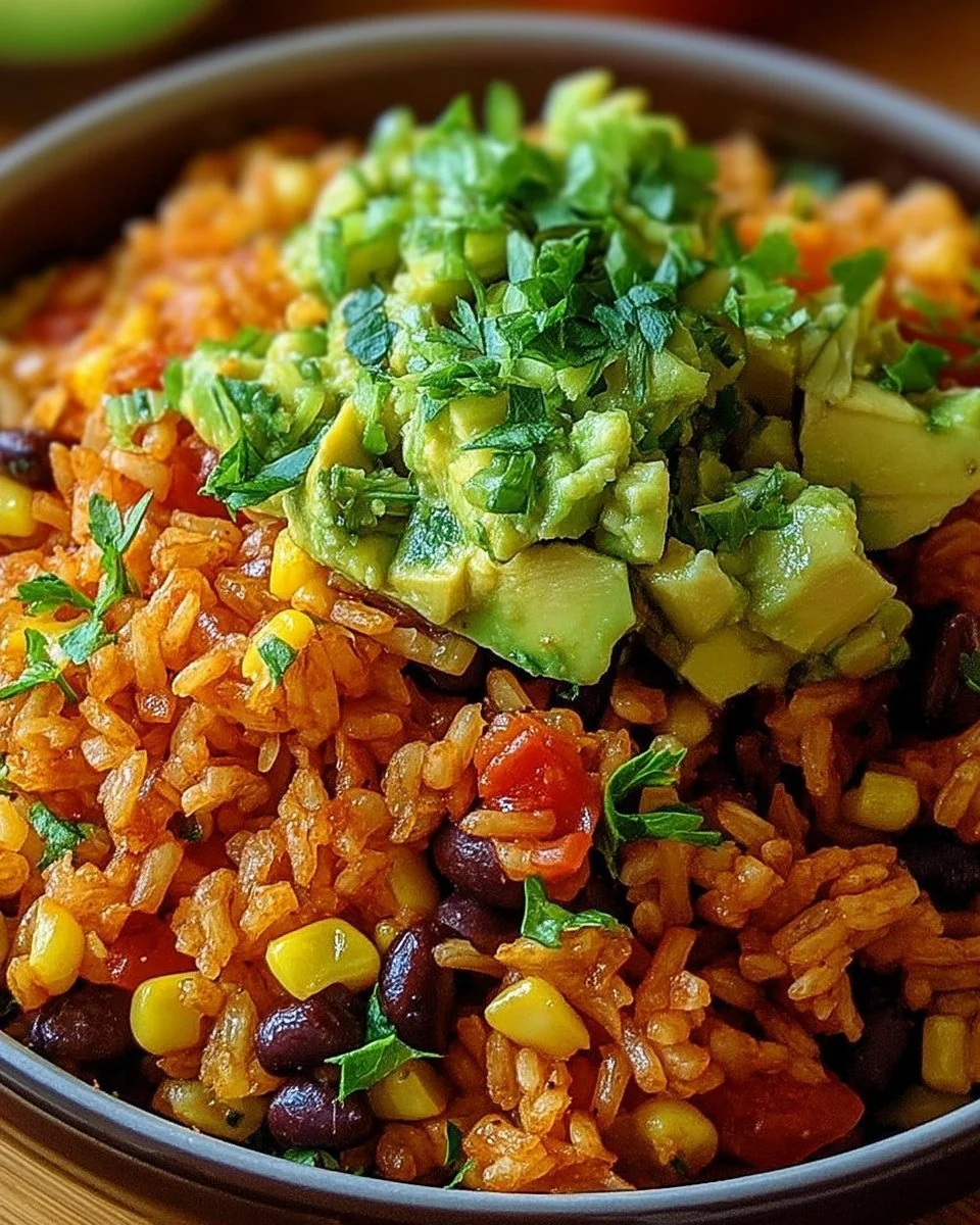 Plat de Riz Tex-Mex à l'Avocat garnie de légumes frais