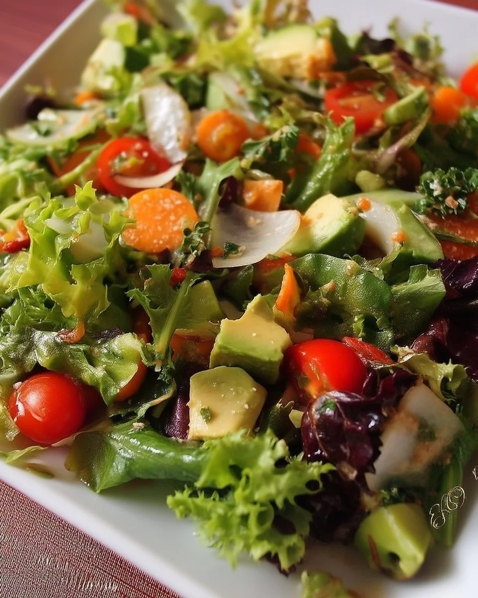 Salade fraîche avec vinaigrette de Dijon, ingrédients colorés et appétissants