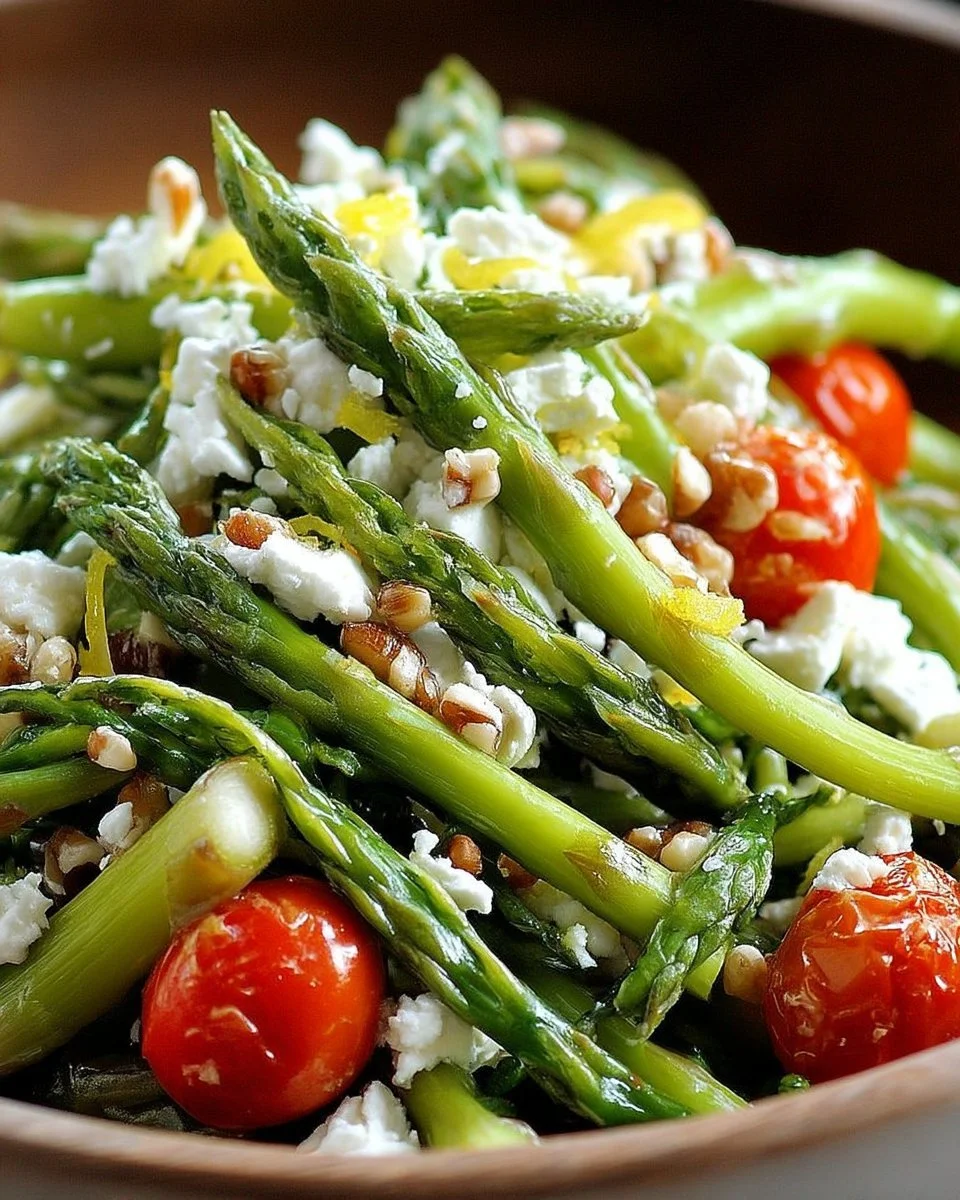 Salade d'asperges effilées au fromage de chèvre avec herbes fraîches