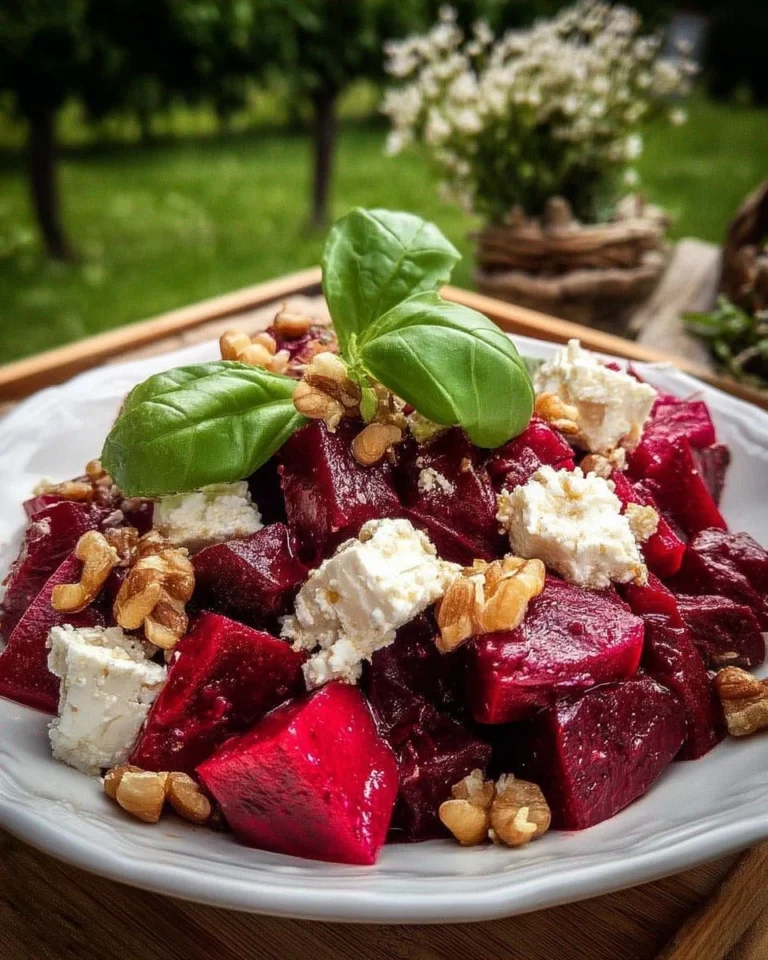 Salade de betteraves et feta, un plat coloré et sain