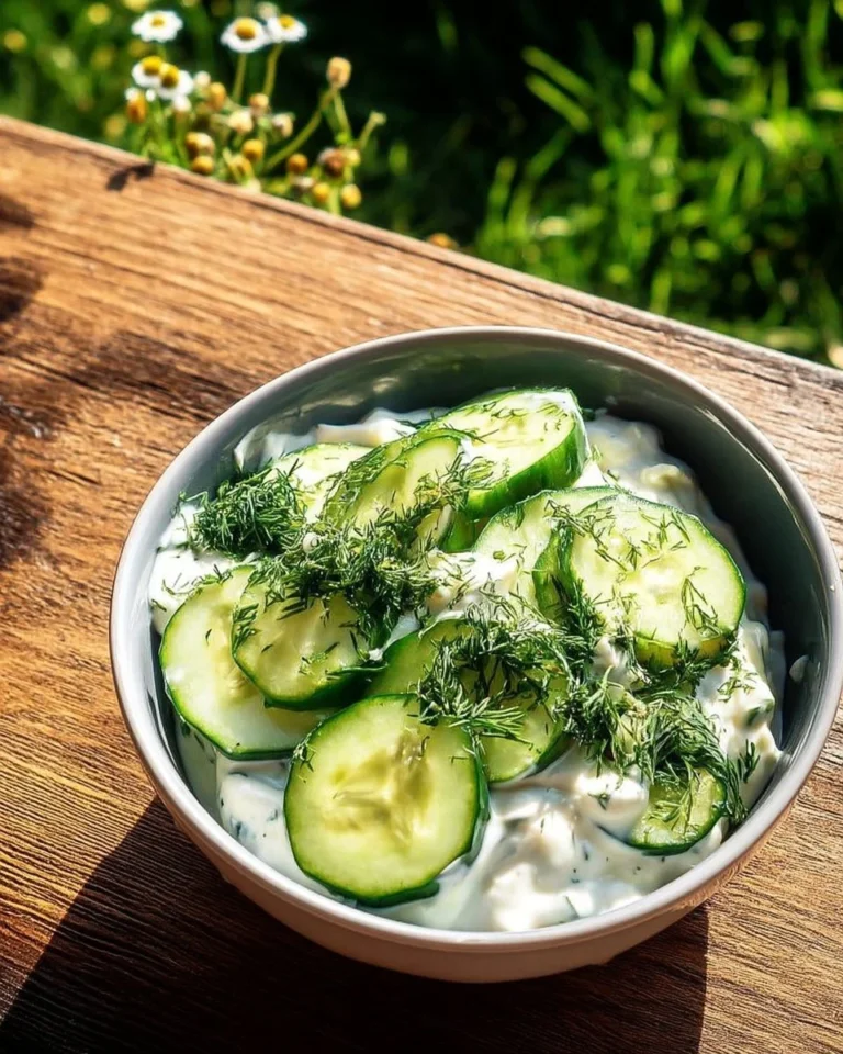 Salade de concombre à la crème et à l'aneth, idéale pour les repas d'été
