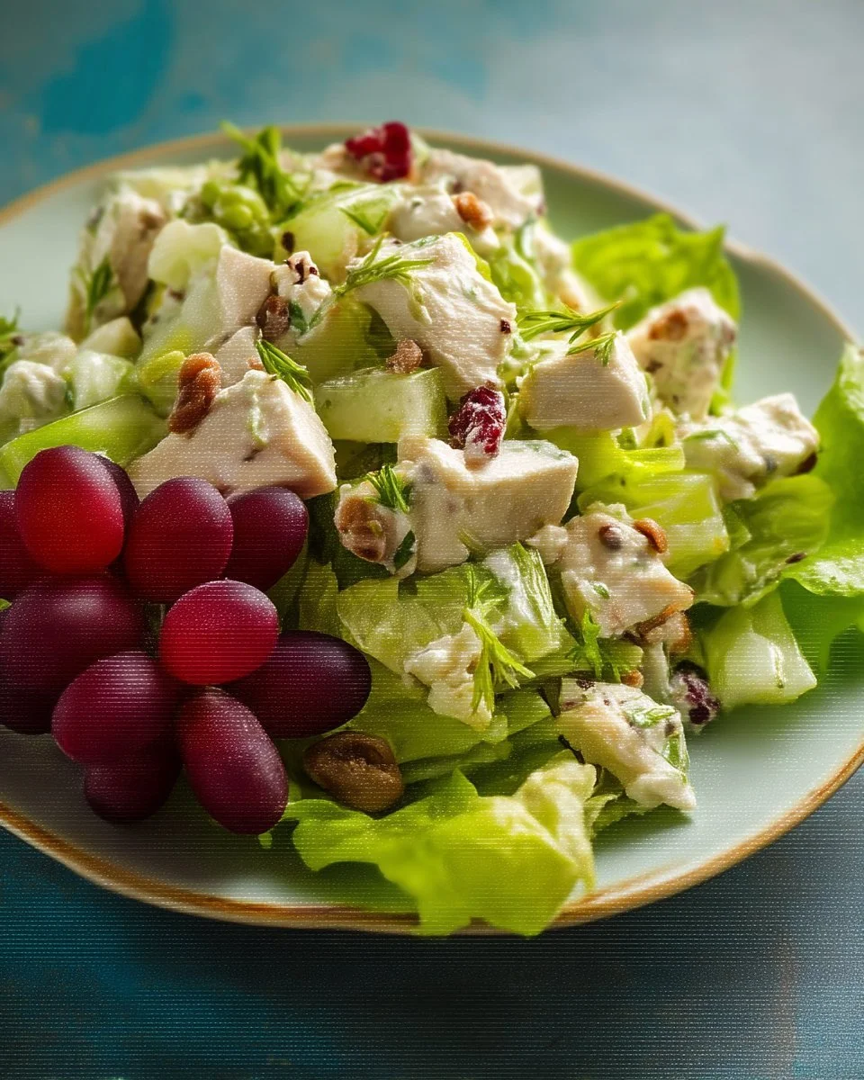Salade de poulet fraîche avec légumes croquants et vinaigrette.