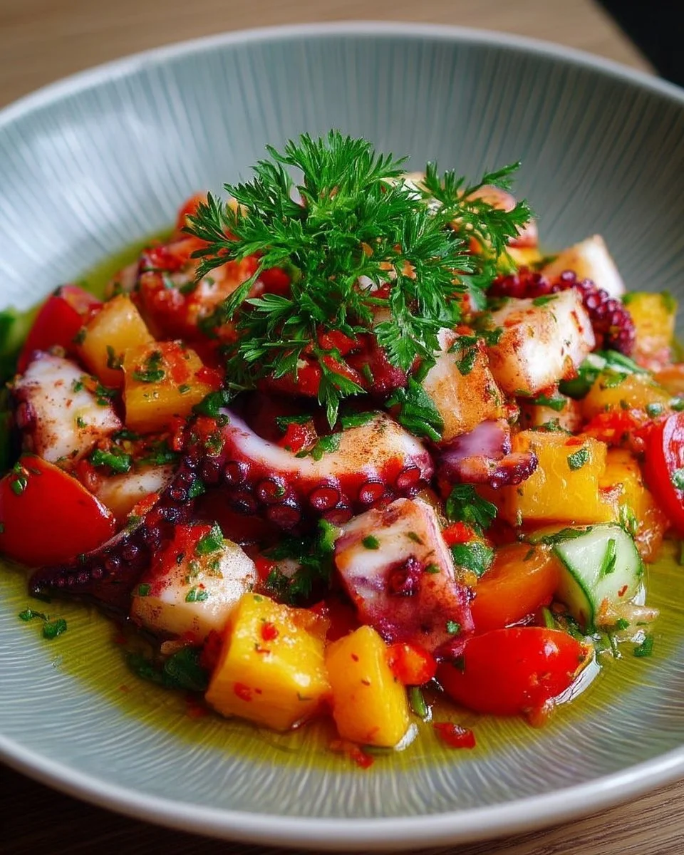 Salade de poulpe à l'espagnole, mélange de fruits de mer frais et d'épices