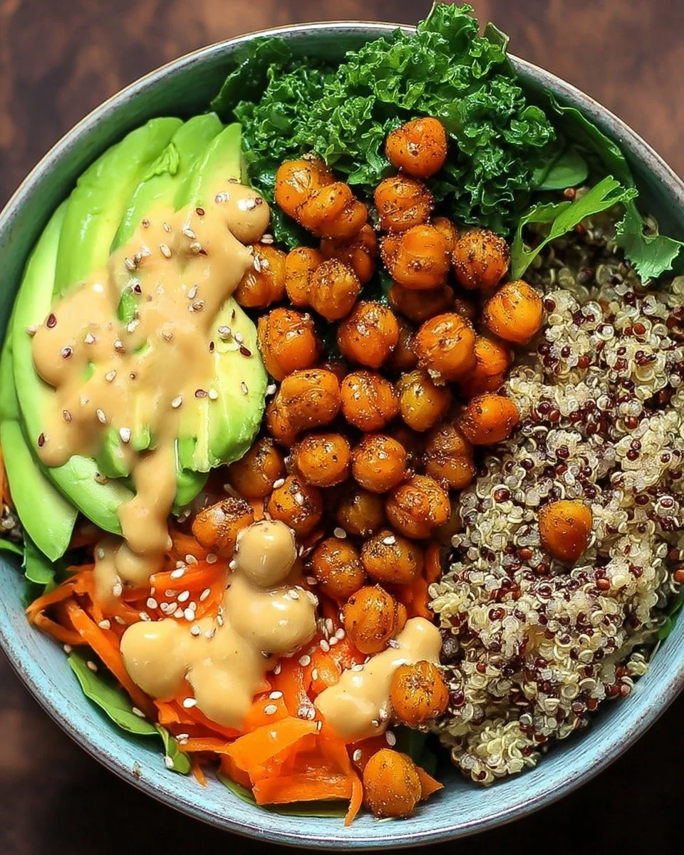 Salade de quinoa avec pois chiches croustillants et légumes frais