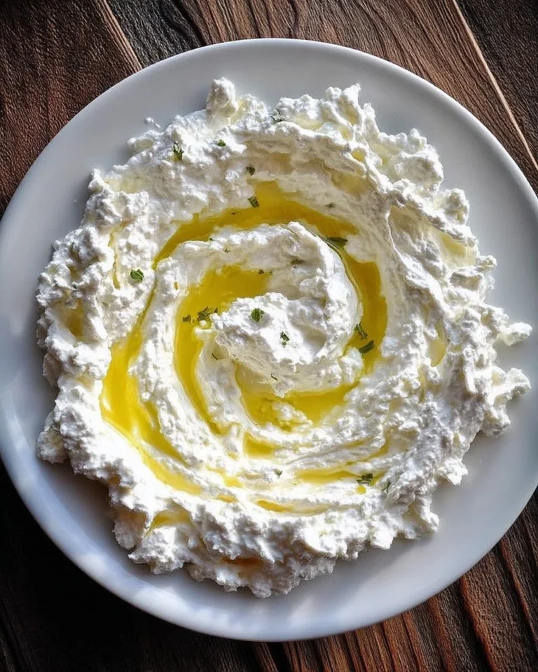 Sauce feta fouettée traditionnelle dans un bol avec des garnitures
