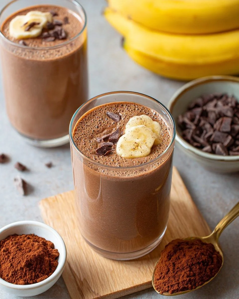 Smoothie chocolat-banane fait maison dans un verre