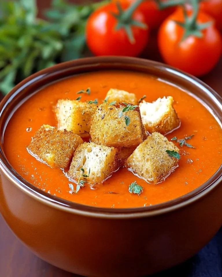 Soupe de tomates avec croûtons maison à l'italienne