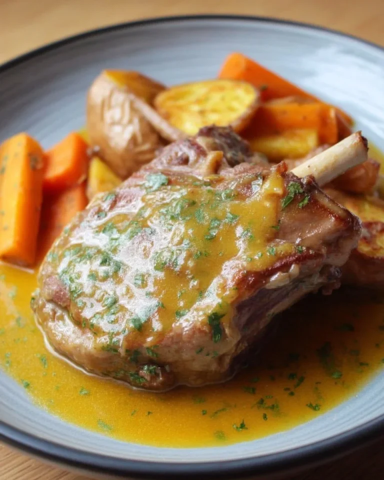 Souris d’agneau au citron avec jus doré et légumes fondants