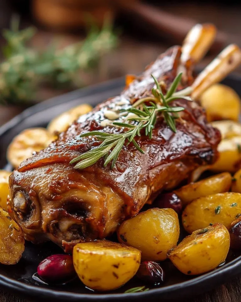 Souris d'agneau braisées avec des pommes de terre fondantes dans une assiette