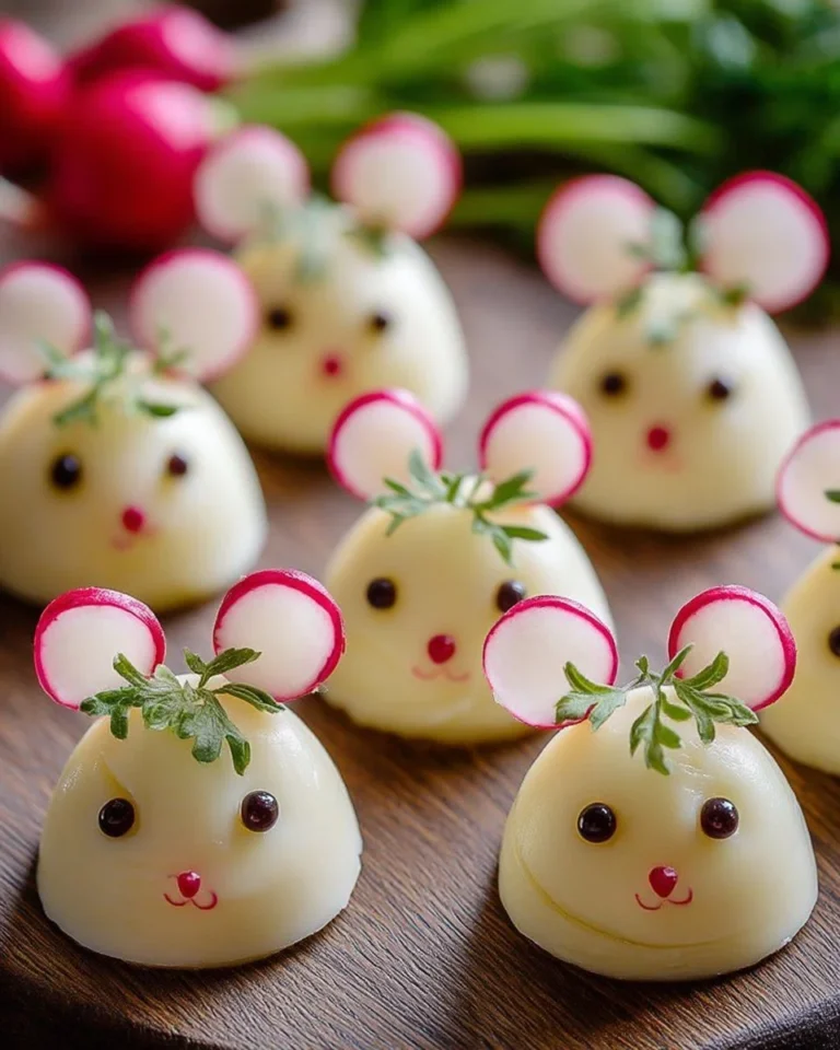 Souris de Pâques en fromage et radis décorées pour Pâques