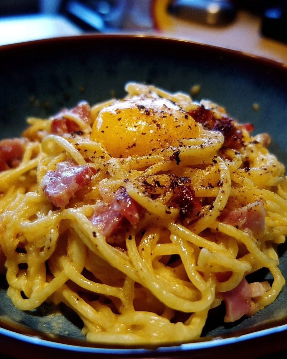 Spaghetti à la Carbonara avec sauce crémeuse et pancetta