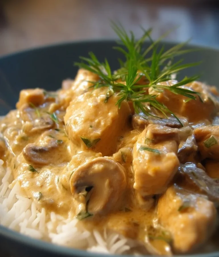 Stroganoff de Poulet aux Champignons dans un plat appétissant