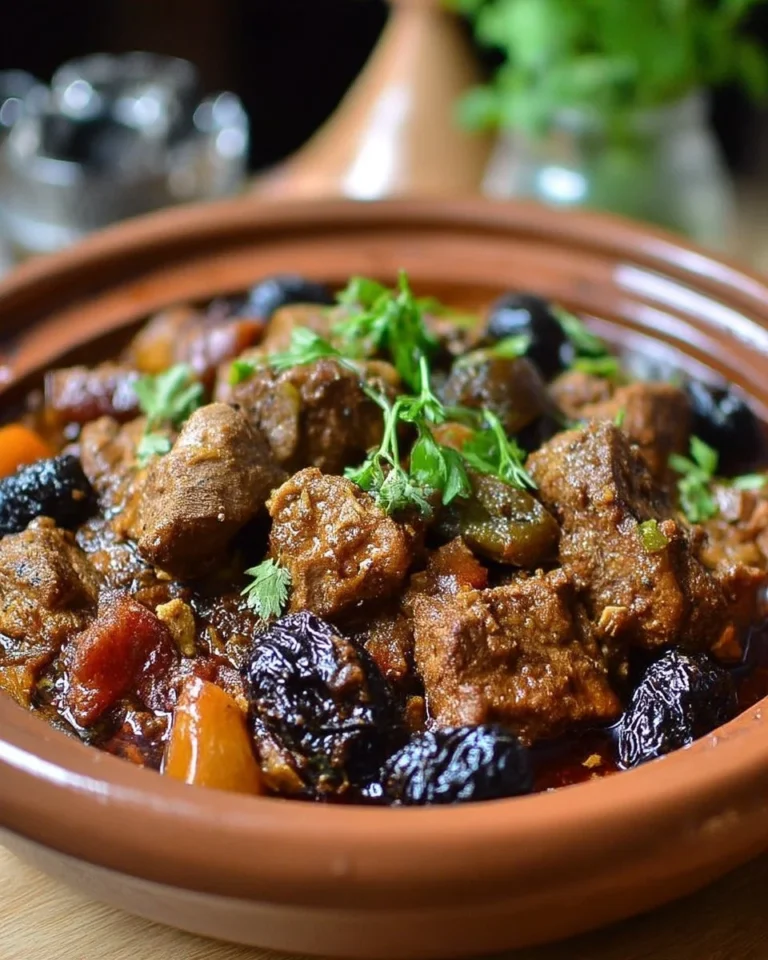 Tajine d'agneau aux pruneaux, plat traditionnel marocain à base d'agneau et fruits secs.