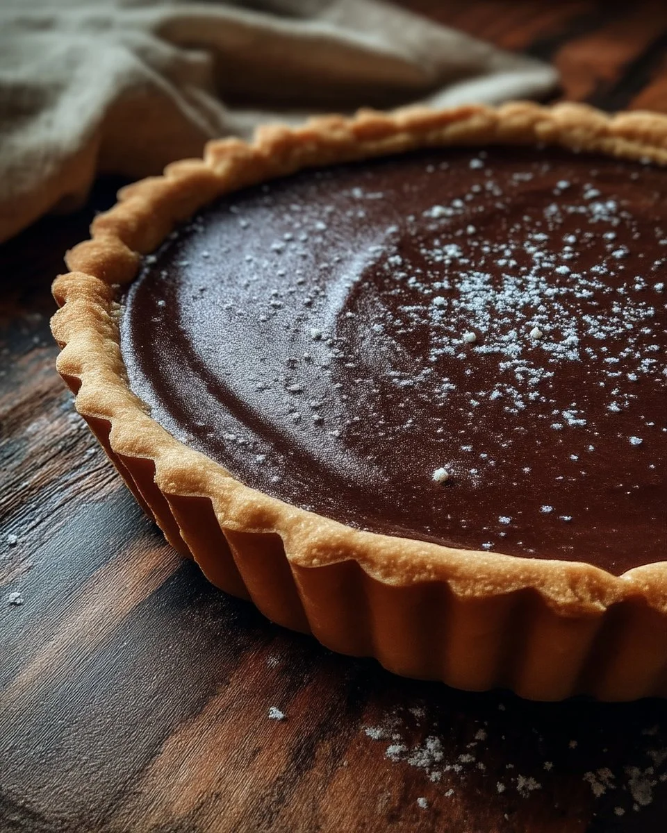 Dégustation d'une délicieuse tarte au chocolat maison décorée de copeaux de chocolat