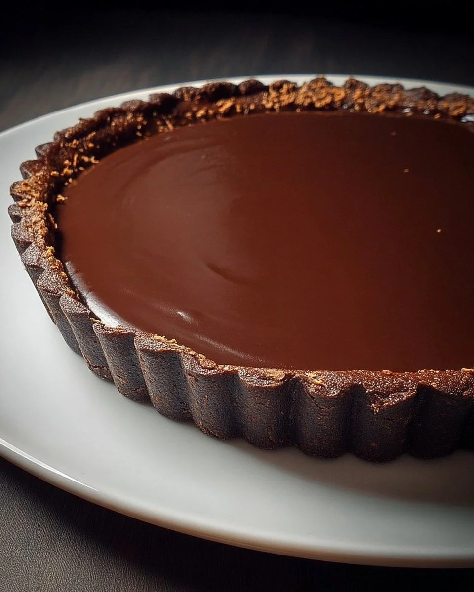Tarte au chocolat maison délicieusement garnie de chocolat noir