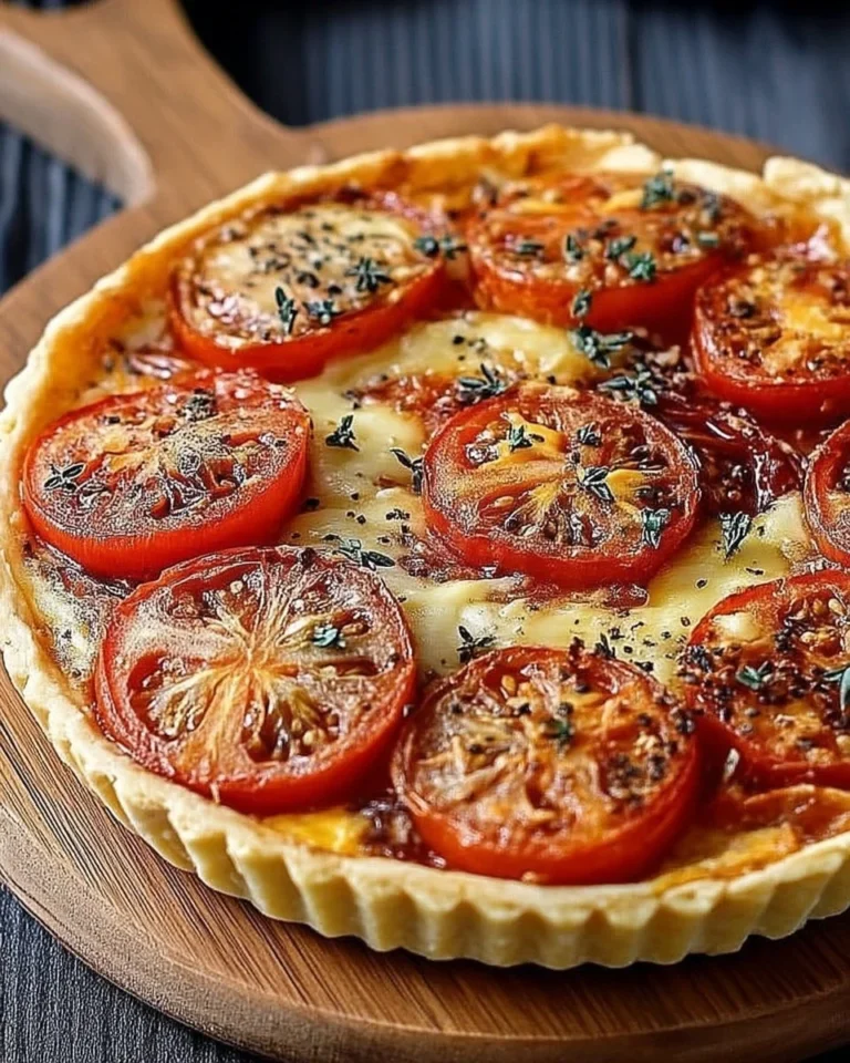 Tarte fine aux tomates juteuses et moutarde, un délice croustillant et savoureux.