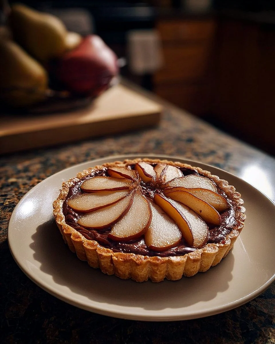 Tarte poire chocolat, un dessert savoureux et gourmand avec poires et chocolat.