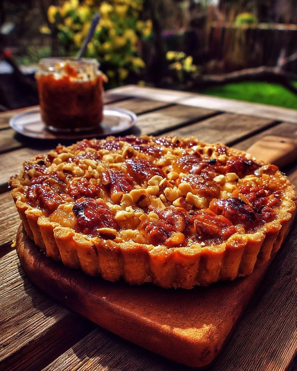 Tarte rustique aux noix et caramel, délicieuse pâtisserie maison