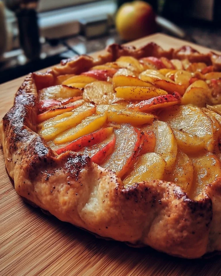 Tarte rustique aux pommes hors du four, prête à être dégustée avec une croûte dorée.