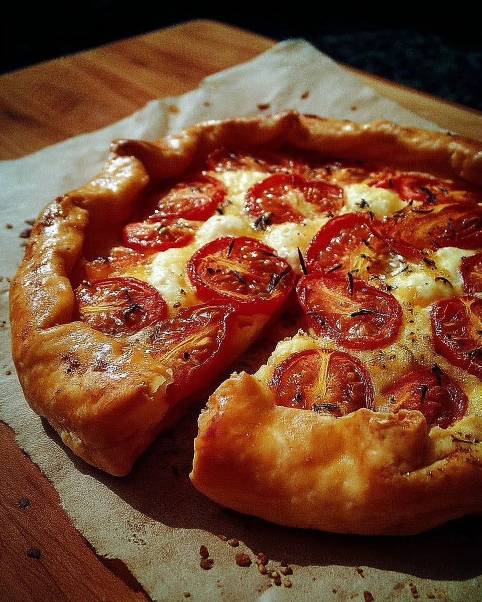 Tarte rustique aux tomates et fromage avec croûte dorée