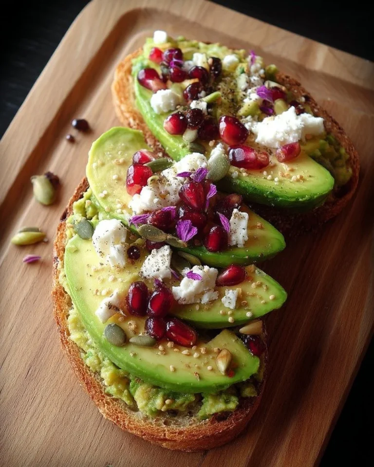 Tartine avocat avec feta et grenade, un plat savoureux et coloré