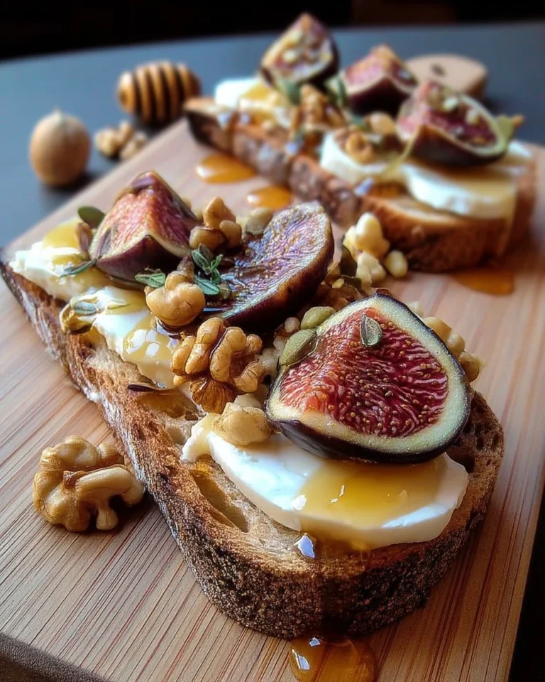 Tartine rustique aux figues avec fromage fondant, miel et noix