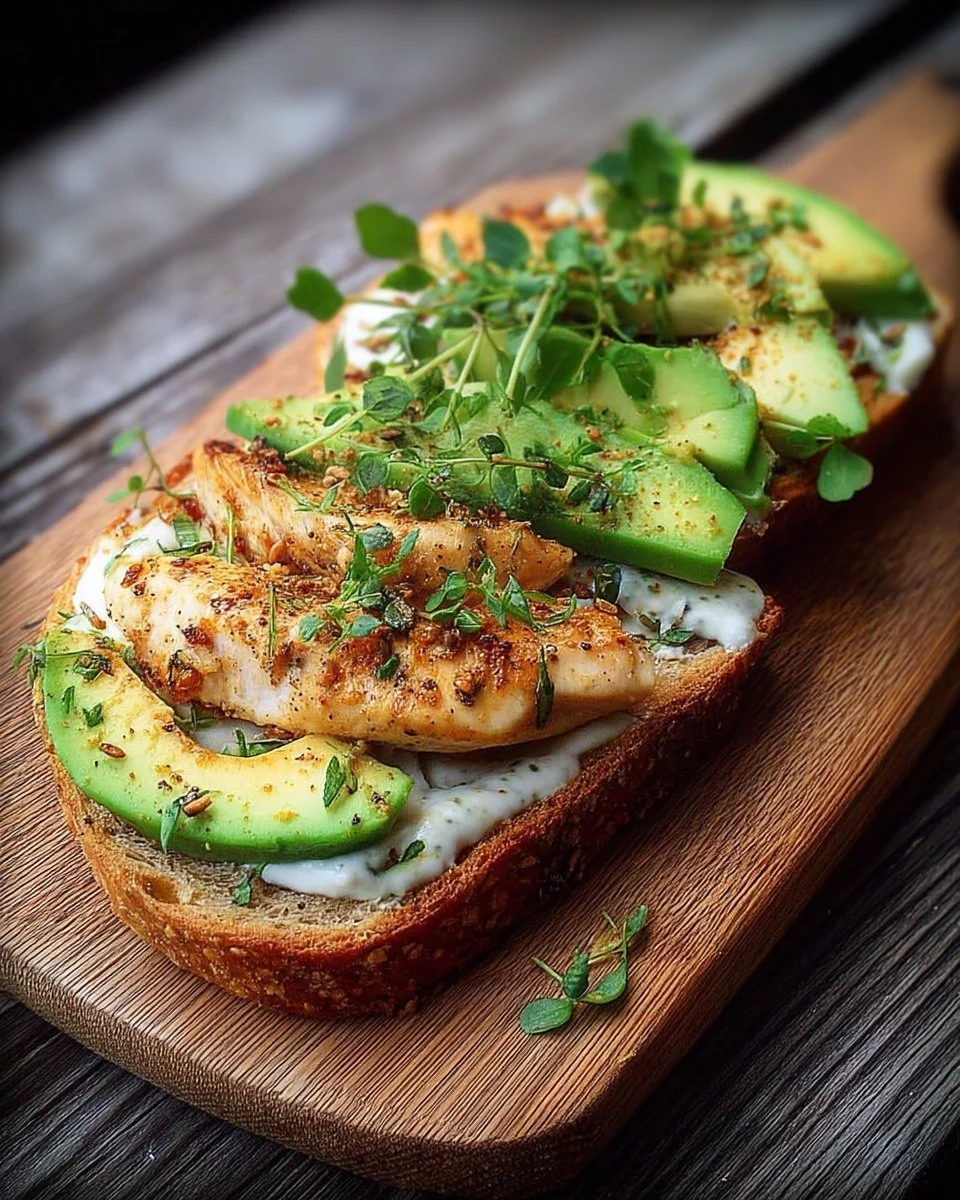 Tartines au poulet et à l'avocat, une recette saine et délicieuse.