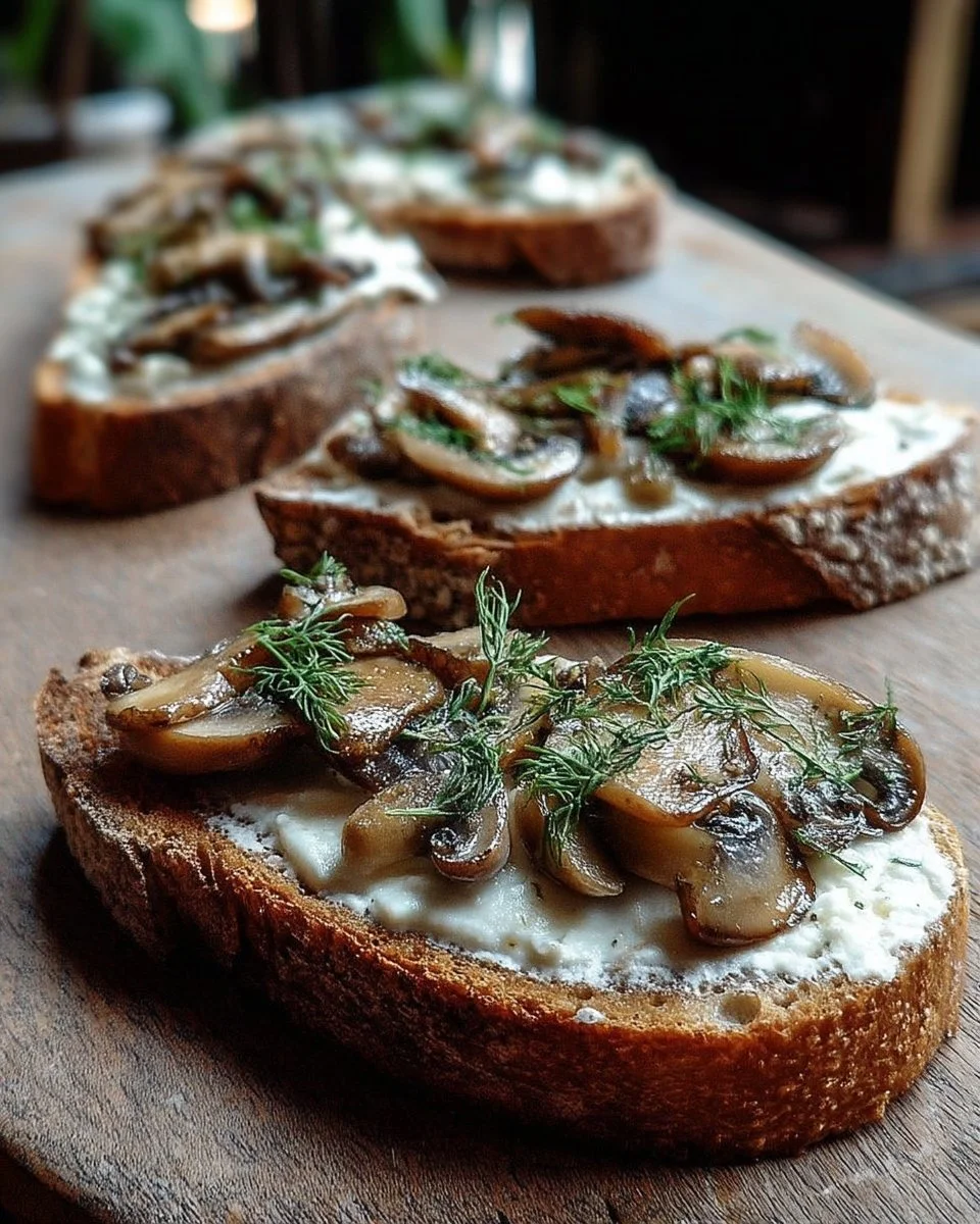 Tartines de champignons garnies, un plat savoureux et élégant