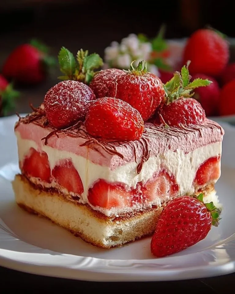 Tiramisu à la fraise et aux biscuits roses de Reims, un dessert gourmand et coloré.