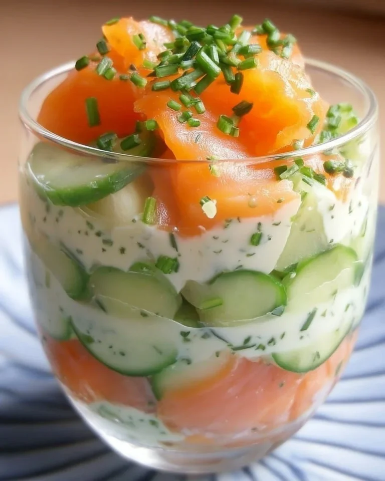 Verrines de saumon fumé avec concombre en présentation élégante