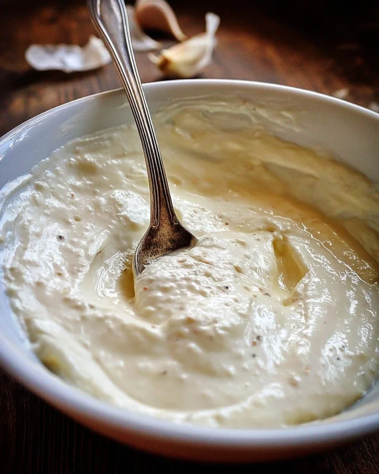 Vinaigrette au yaourt à l'ail maison dans un bol.