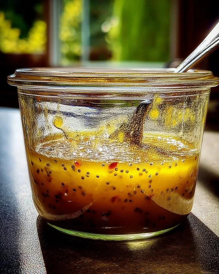 Vinaigrette aux citrons et à la moutarde (à l’ancienne) dans un bol en verre.