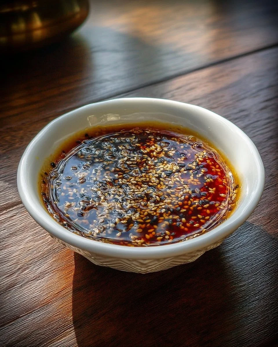 Vinaigrette soja sésame dans un bol, idéale pour les salades asiatiques.