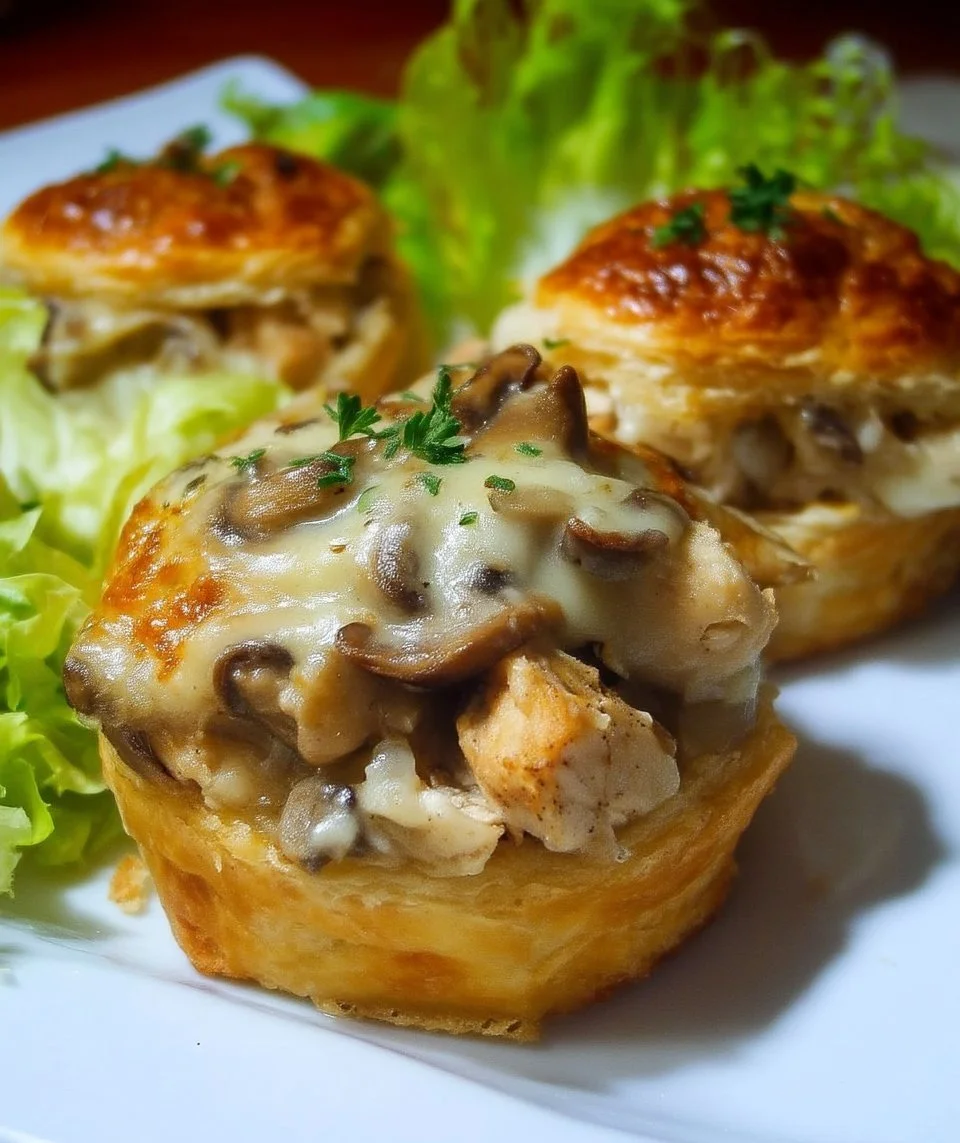 Vol-au-vent au poulet et champignons, plat français savoureux et raffiné.