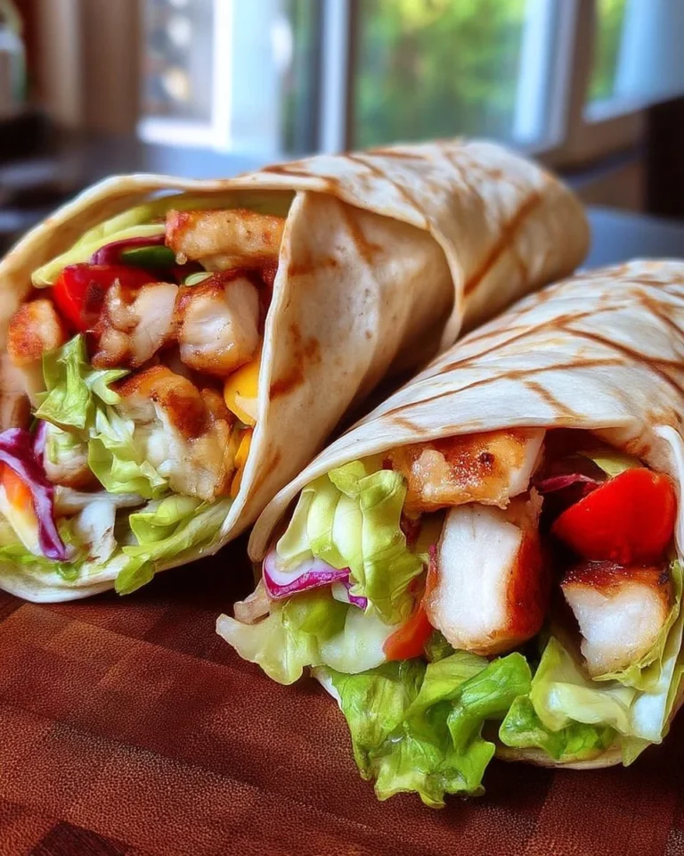 Wraps au poulet croquant avec légumes frais et assaisonnement délicieux