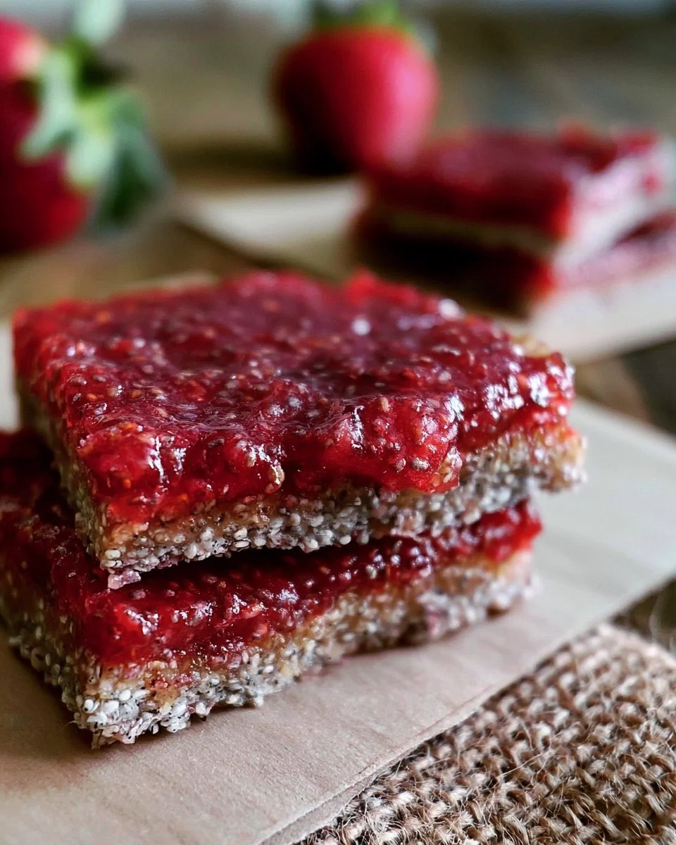 Barres aux Fraises à la Confiture de Chia, une collation saine et savoureuse.