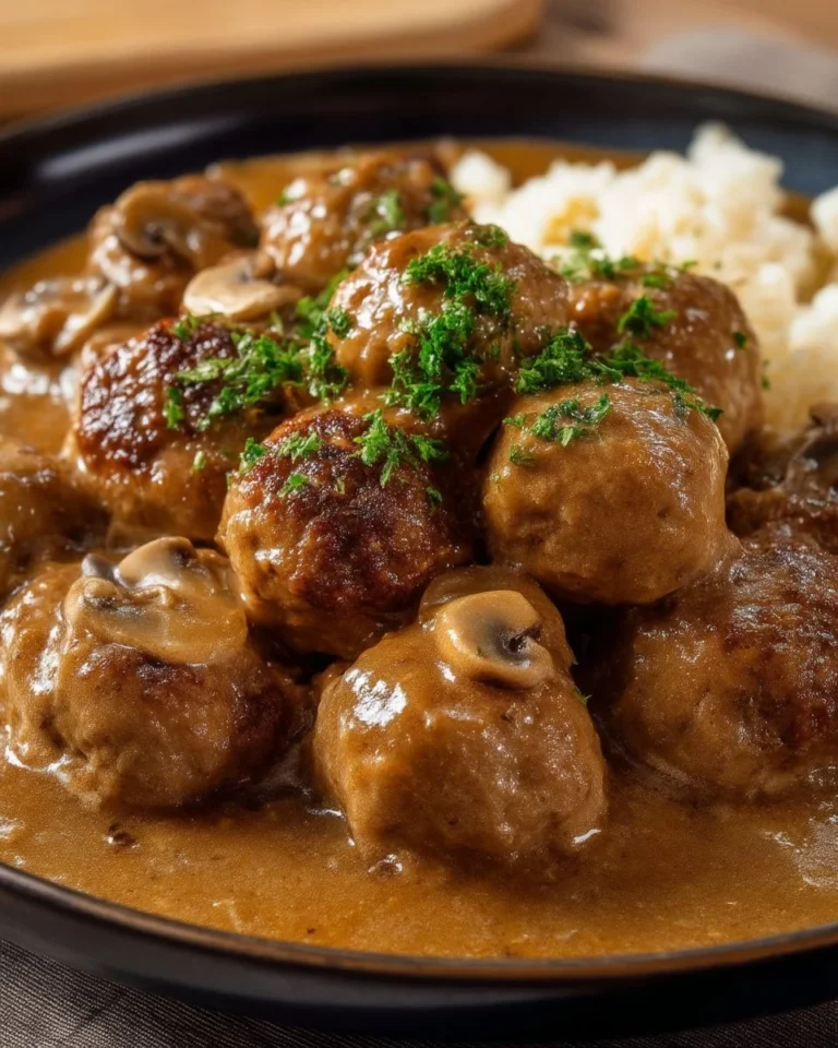 Boulettes de boeuf délicieuses avec une sauce aux champignons crémeuse