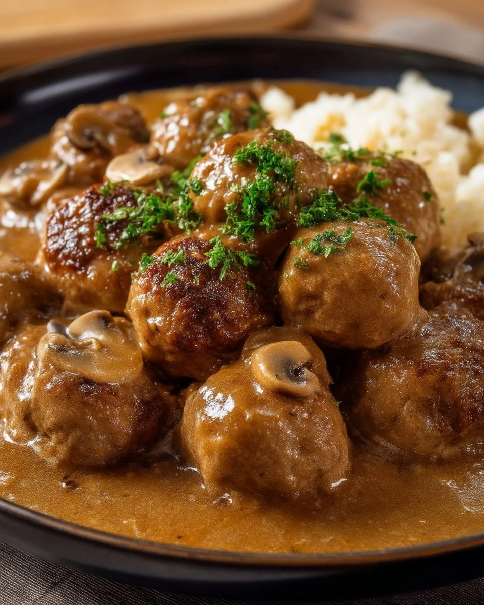Boulettes de boeuf délicieuses avec une sauce aux champignons crémeuse