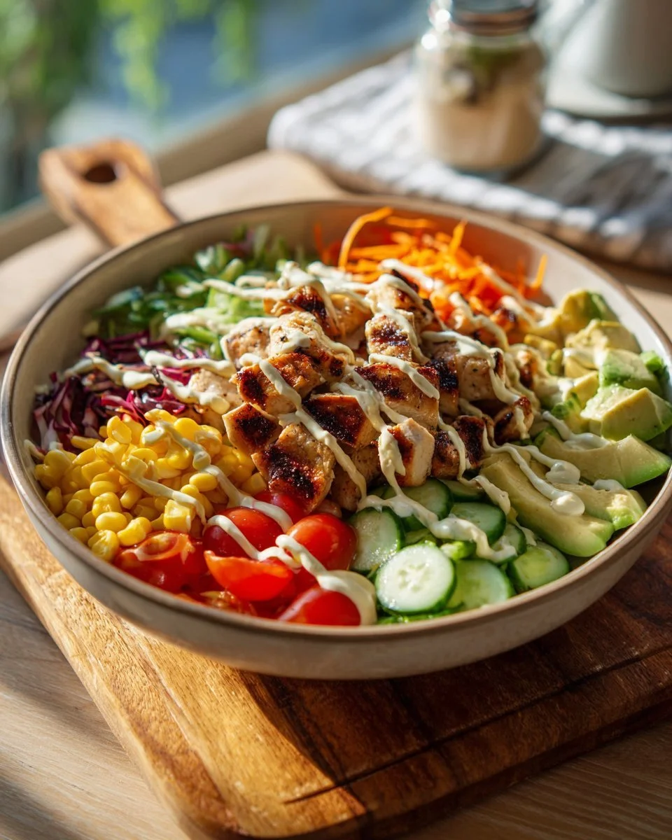 Bol de couscous et de poulet préparé dans une friteuse à air