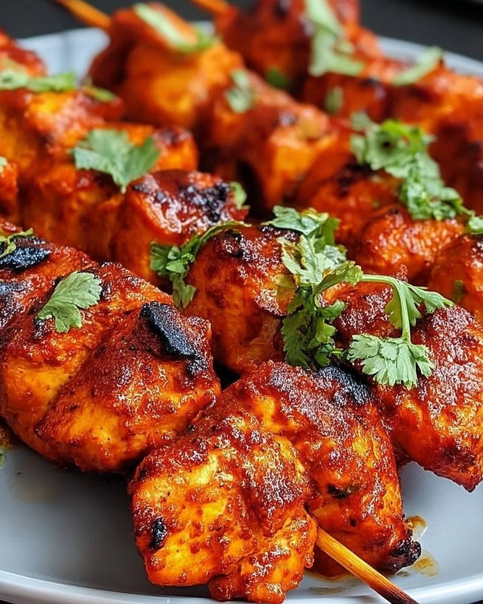 Brochettes de poulet épicé prêtes à être grillées