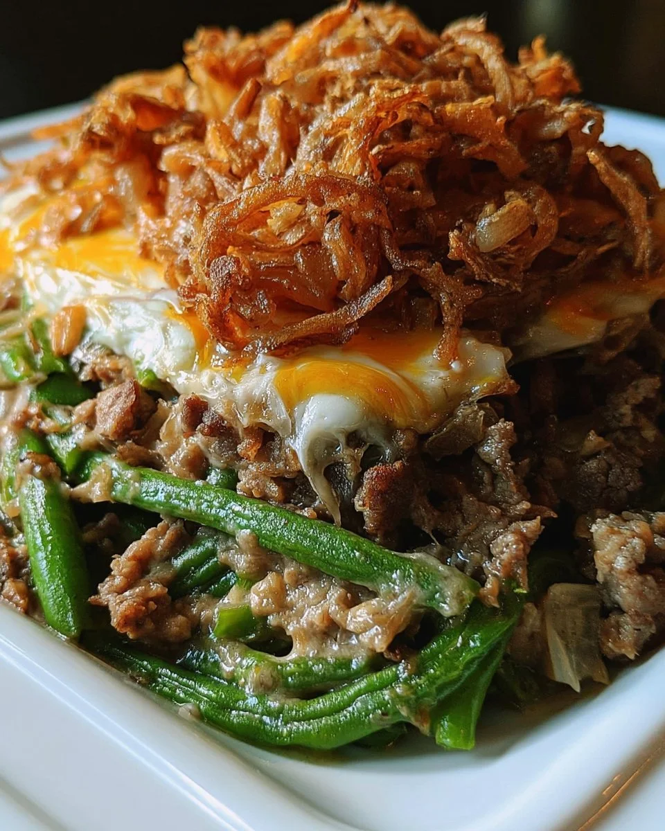 Casserole savoureuse de haricots verts et viande hachée