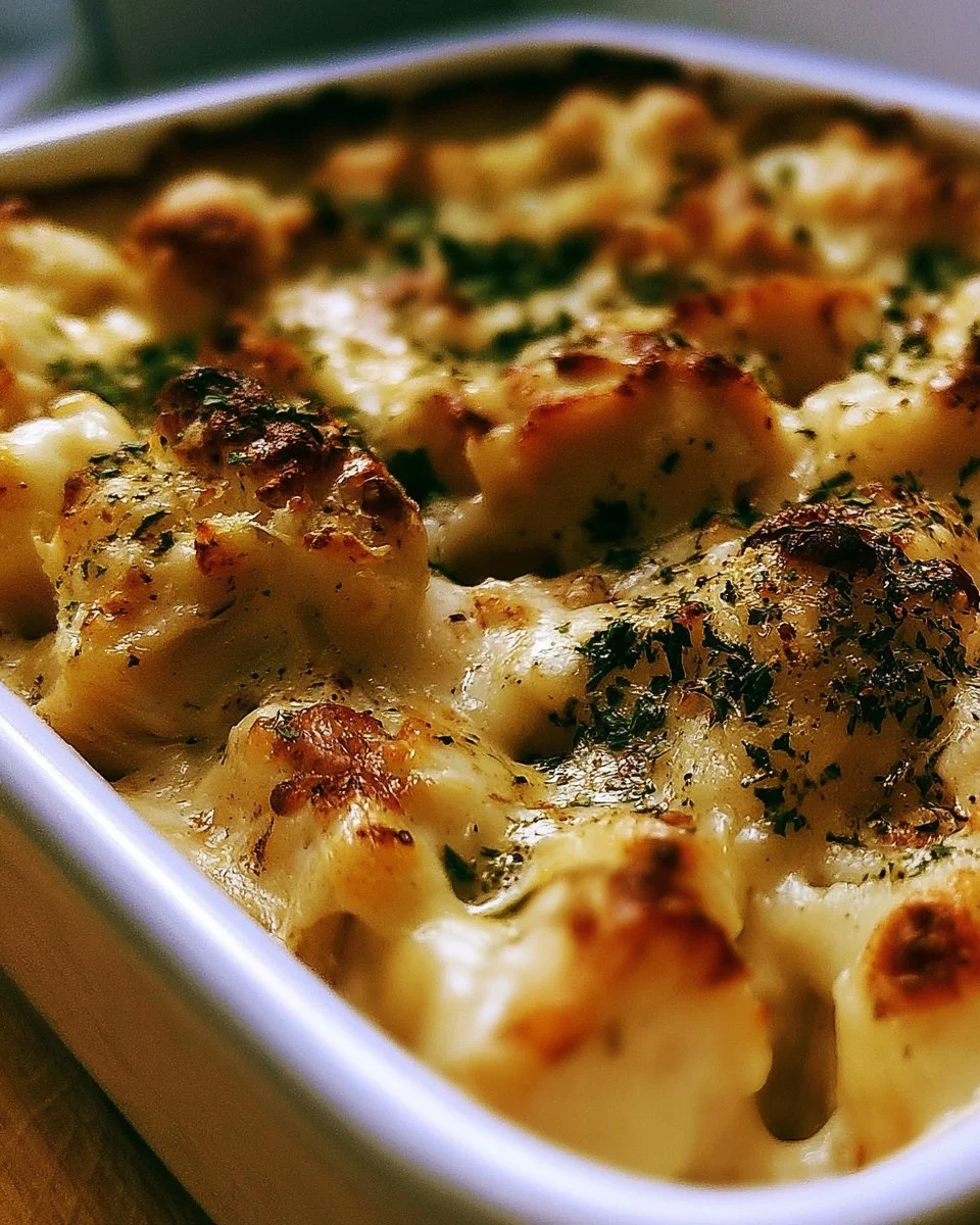 Casserole de poulet à la suisse garnie de fromage fondant et légumes frais