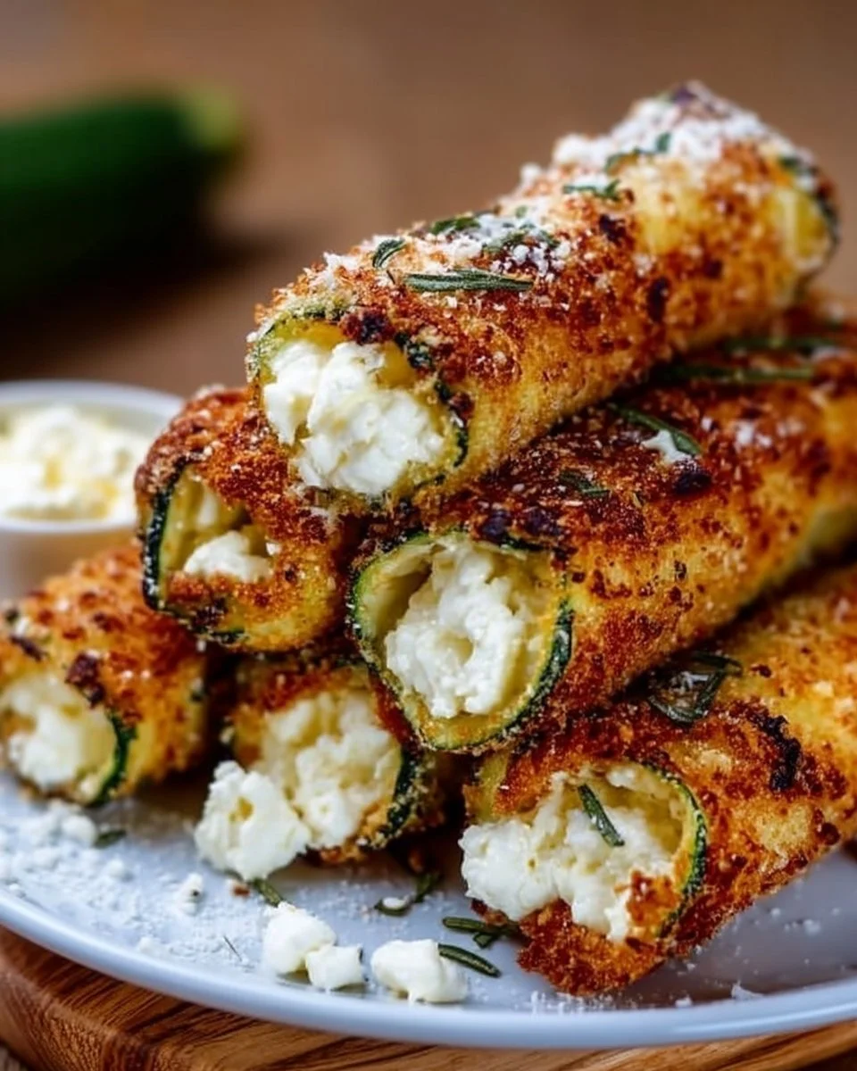 Cigares de courgettes croustillants au fromage feta et mozzarella sur une assiette