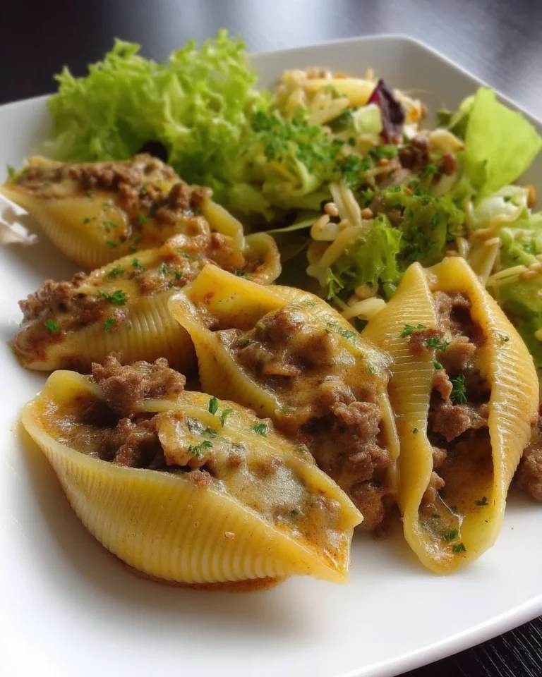Coquilles farcies au bœuf Stroganoff prêtes à être dégustées